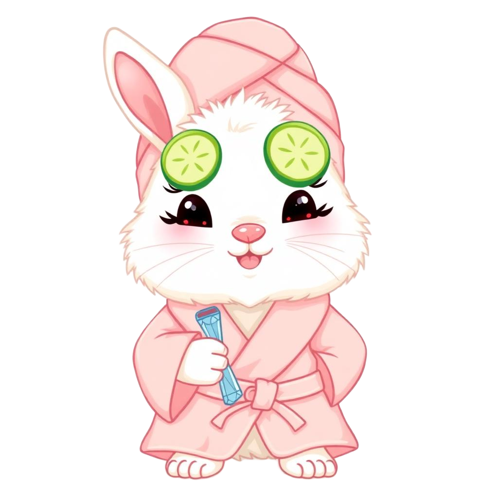 Bunny in spa robe with cucumbers