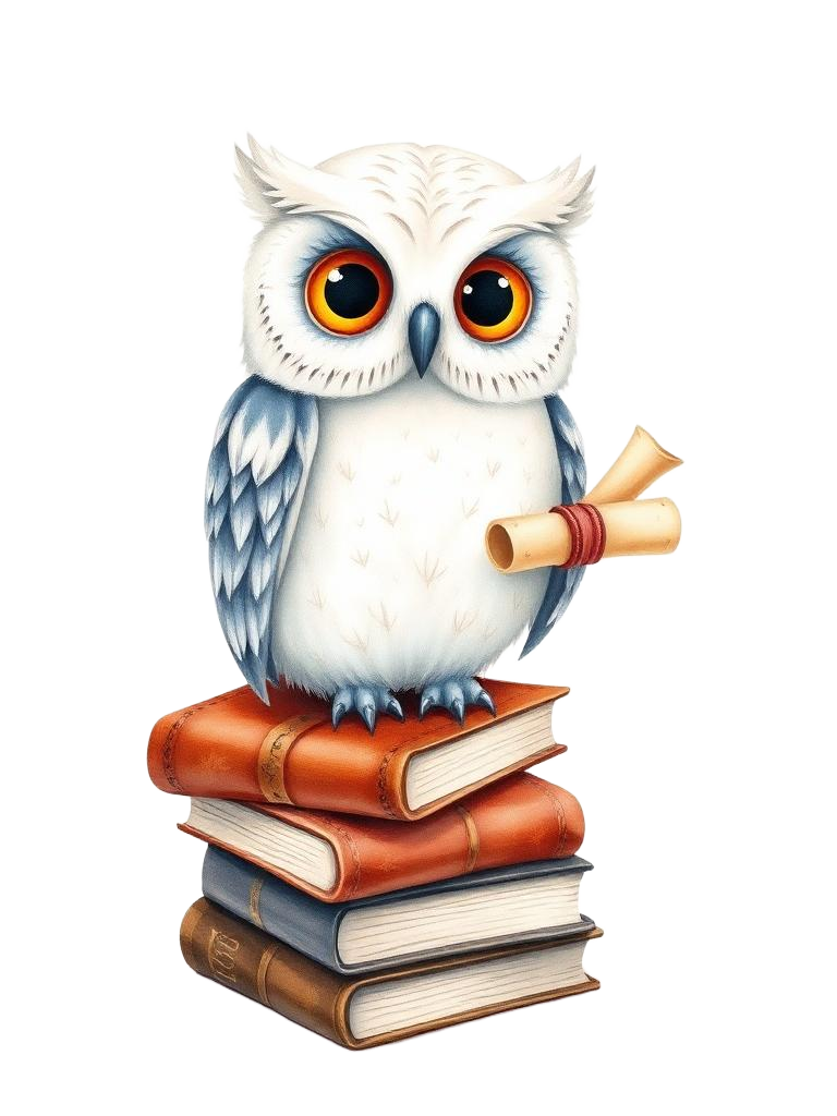 Snowy owl familiar with scroll